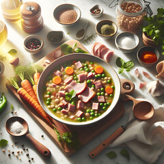 Homemade Split Pea Soup with Ham Hock and Carrots - obrazy, fototapety, plakaty