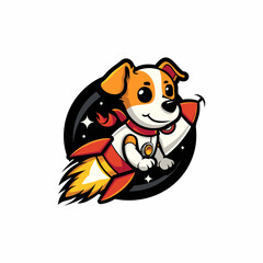 Dog riding rocket logo design vector illustration