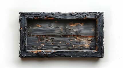 Close-up of a black wooden frame on a white wall.