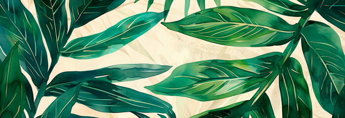 Tropical watercolor palm leaf pattern , evoking a sense of relaxation and tranquility in coastal-inspired . Generative AI
