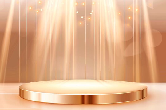 Modern podium background featuring sleek golden lines and a lighted stage platform, perfect for showcasing. Generative AI