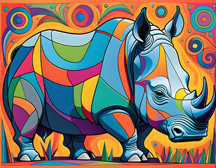 Fototapeta na wymiar Kaleidoscope Horn: The Colorful Rhino in Vivid Artistry
