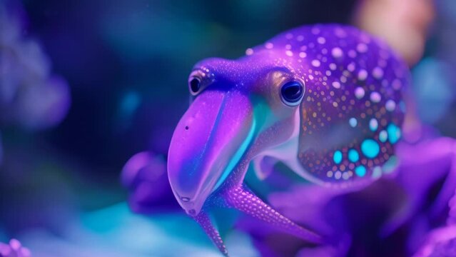 Tiny cuttlefish at underwater. 4k video animation