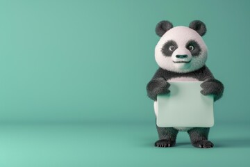 A cartoon panda is holding a white sign