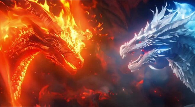 fire dragon against ice dragon footage