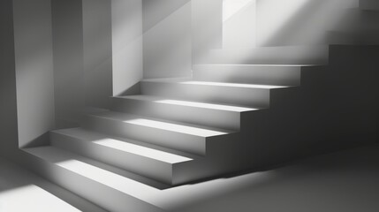 A white staircase with light filtering through it, creating abstract geometric shadows and a soft, subtle texture, background, wallpaper