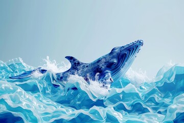 A blue whale is swimming in the ocean