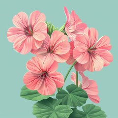 Flat Design, Beautiful Geranium Flower Illustration, Vector Style.