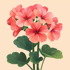 Flat Design, Beautiful Geranium Flower Illustration, Vector Style.