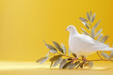 A white dove perched on a branch of a tree