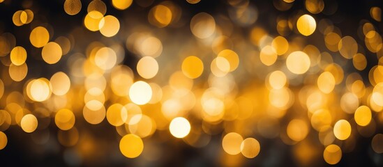 a blurry picture of a bunch of gold lights on a black background . High quality - Powered by Adobe