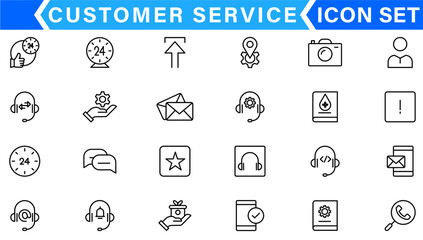 Line icons related to customer experience, client satisfaction, review, feedback. Outline icon collection. Editable stroke. Vector illustration