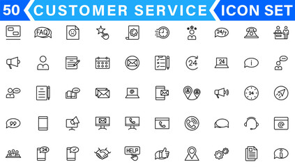 Fototapeta na wymiar Customer service and support line icons collection. Big UI icon set in a flat design. Thin outline icons pack. Vector illustration