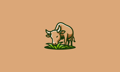 buffalo chocolate eat grass vector mascot design