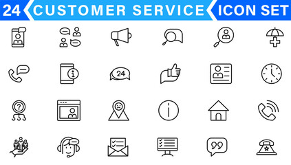 Customer service icon set. Containing customer satisfied, assistance, experience, feedback, operator and technical support icons - obrazy, fototapety, plakaty