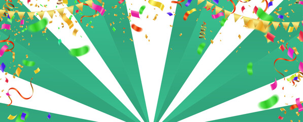 Celebration background with confetti and streamers. Vector illustration.