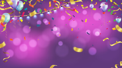 Celebration background with balloons and confetti. Vector illustration.