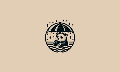 Fototapeta premium panda hold umbrella rain vector logo design