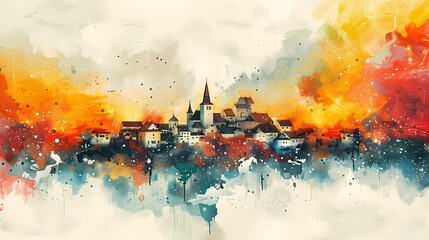 cute town landscape abstract oil painting abstract decorative painting background