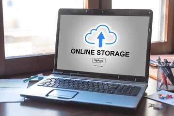 Online storage concept on a laptop screen