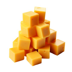 Cheddar cheese cubes isolated on transparent background