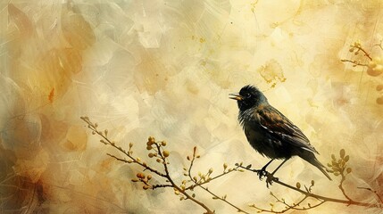 Spring bird song, watercolor background
