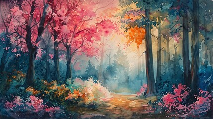Obraz na płótnie Canvas Spring awakening, watercolor forest