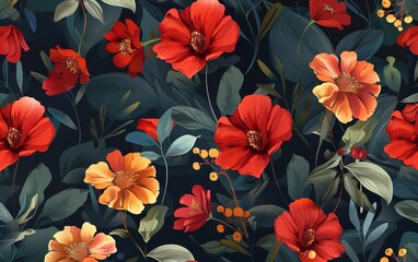 Beautiful Flowers Vector Illustration Pattern
