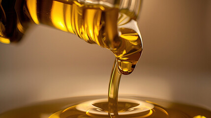 Abstract Close-Up of Olive Oil Drizzling from a Bottle