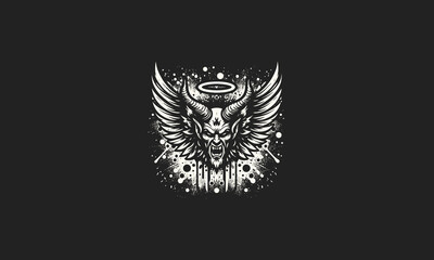 scary devil with big wings vector artwork design - obrazy, fototapety, plakaty