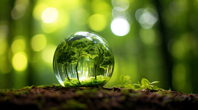 world environment day background earth day glass globe with the planet earth International Earth Day small earth on soil in the forest green planet earth day nature protection concept


