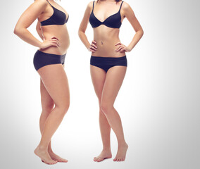 Transformation, lose weight and body of woman on a white background for diet, detox and wellness....
