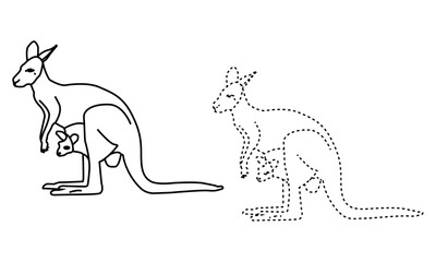 Kangaroo Outline Vector Illustration. Black Silhouette on White Background
