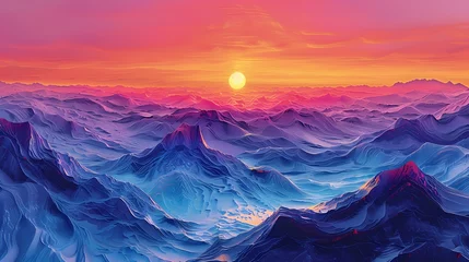 Gordijnen Coral sand sunrise abstract decorative painting illustration background © jinzhen