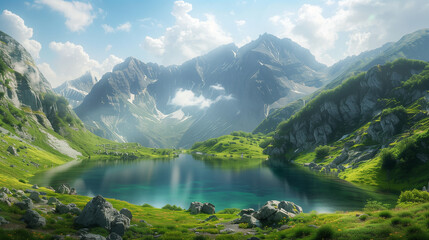 Naklejka na ściany i meble beautiful lake in mountains 