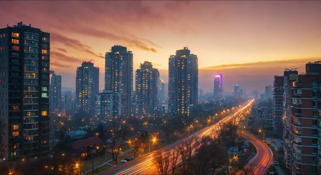 big city view at night footage