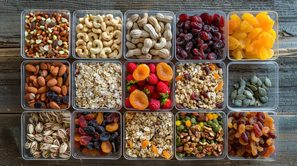 Assorted Healthy Snacks in Transparent Containers - obrazy, fototapety, plakaty