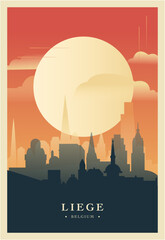 Obraz premium Liege city brutalism poster with abstract skyline, cityscape retro vector illustration. Belgium travel cover, brochure, flyer, leaflet, business presentation template image