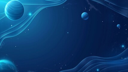 banner with space and planets, wave for Cosmonautics Day in minimalism with copy space for text, blue color  - obrazy, fototapety, plakaty