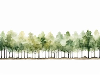 Watercolor Tree Line: European Beech in Dark Green and Light Gray Christmas Punk Style on White Generative AI