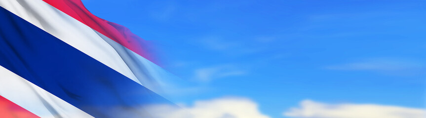 Waving flag of Thailand in the sky. National flag for public holidays. 3d illustration