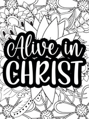 Christian Jesus Quotes Flower Coloring Page Beautiful black and white illustration for adult coloring books