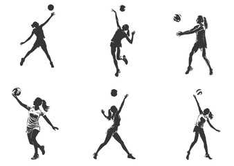Woman voleyball silhouettes set, woman with voleyball