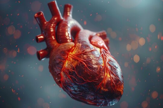 3D Illustration : Human heart on scientific background