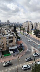 City top view, blue gray light sky nature white clouds whether background 