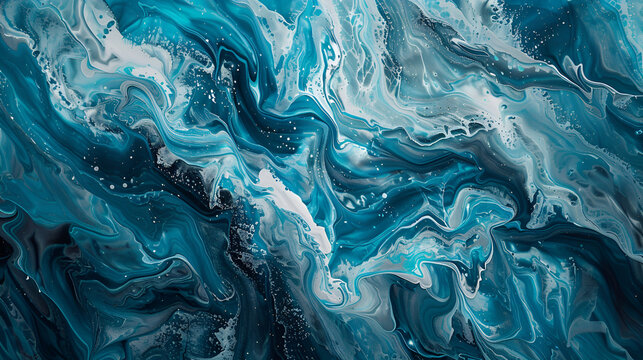 abstract texture background of rough strokes of blue paint imitation of sea waves,Transparent blue colored clear water surface texture with ripples, splashes and bubbles. Abstract nature background 