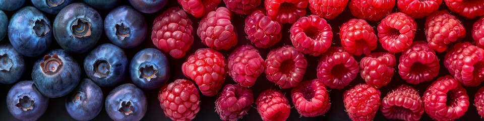 A cluster of ripe raspberries arranged closely together, showcasing a vibrant spectrum of red and...