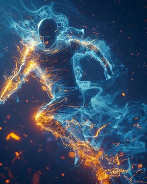 Electric energy in a football sprint, player captured in a moment of sports art 3DCG,high resulution