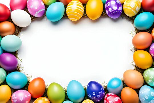Colorful Egg Frame, White Background And Copy Space Area