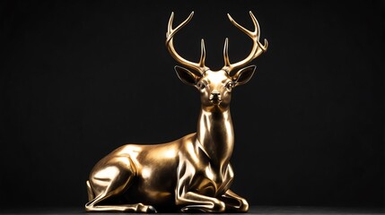 Shiny bronze deer statue on plain black background facing forward from Generative AI